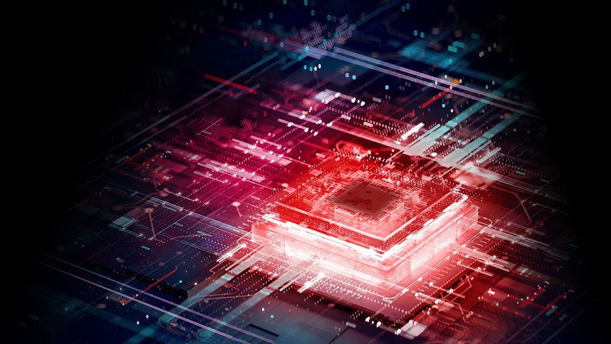 3D rendering of AI. Circuit board. 3D rendering of AI. Circuit board.