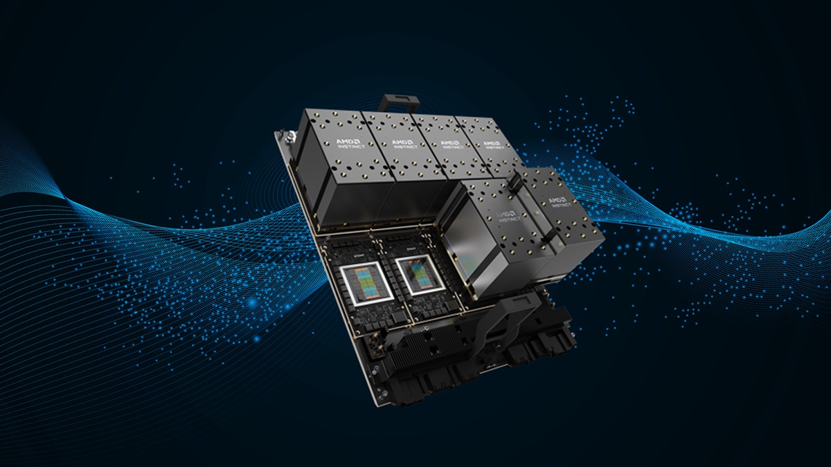 AMD Instinct MI300X  Accelerating AI and HPC Black background image with AMD Instinct MI300X