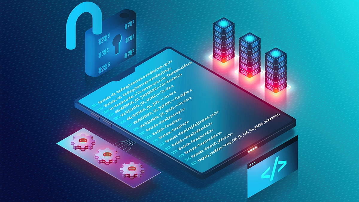 Open Source Projects Illustration of tablet with code on it