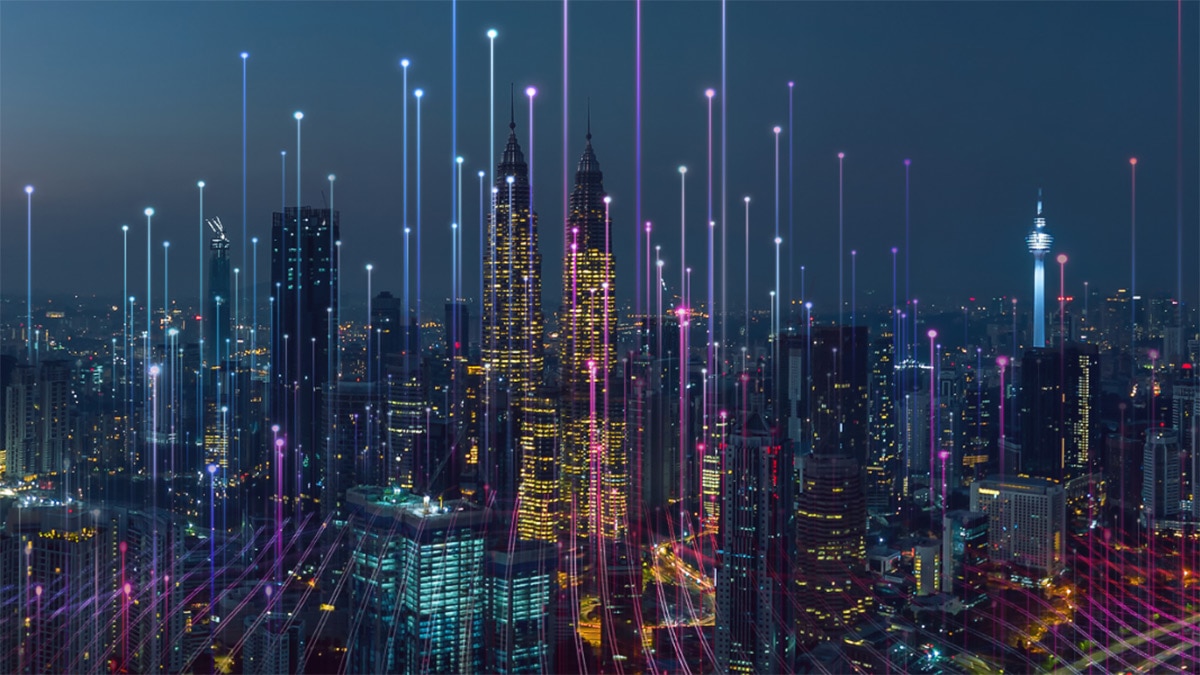 City skyline with abstract lines City skyline with abstract lines