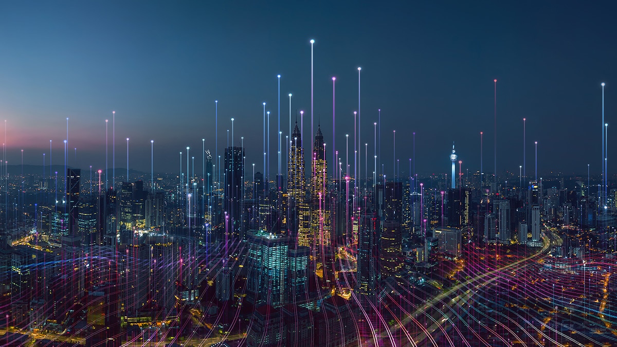 Smart city and abstract dot point connect with gradient line