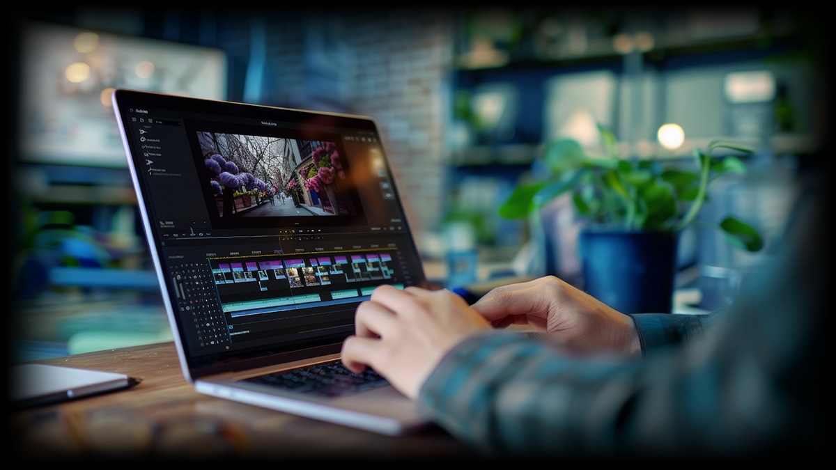 A person is using a laptop to edit a video A person is using a laptop to edit a video