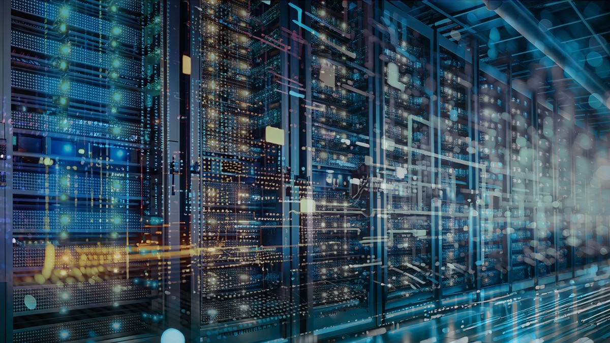 Server rack with glowing lights and cables Server rack with glowing lights and cables