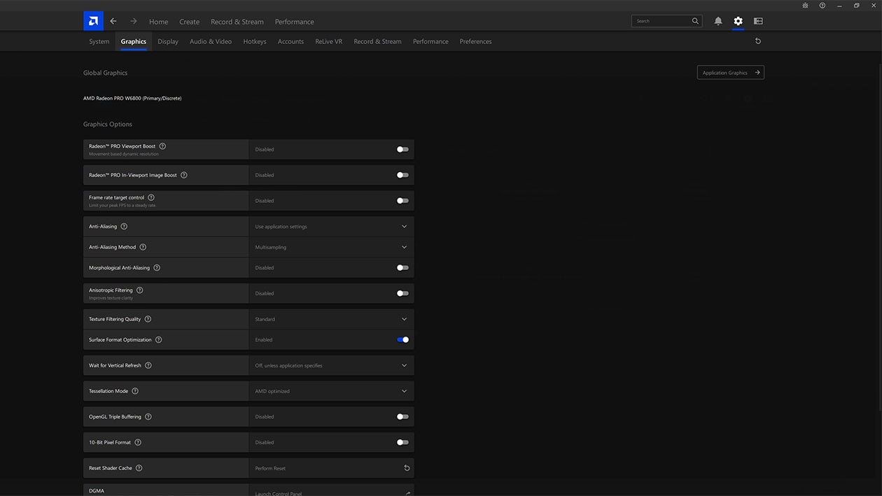AMD Software: PRO Edition Settings Screenshot AMD Software: PRO Edition Settings Screenshot